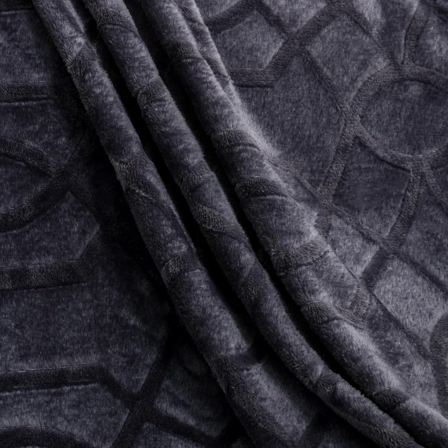 Soft Cozy Fleece Throw Blanket, 50x60 Inches – Lightweight Plush Blanket for Couch, Fuzzy 3D Jacquard Design, for Sofa, Bed & Travel - Dark Grey