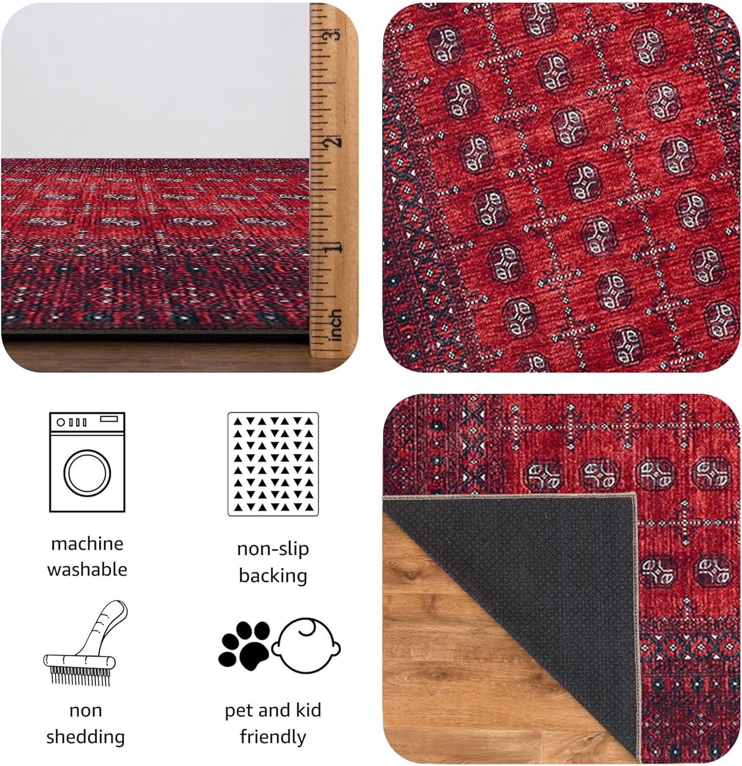 2x3 Rug - Machine Washable Entry Rug with Non-Slip Backing, Ideal for Enteryway, Kitchen, Bathroom, Laundry Room - Vintage, Easy Clean, Durable, Low Pile Rug - (2' x 3')
